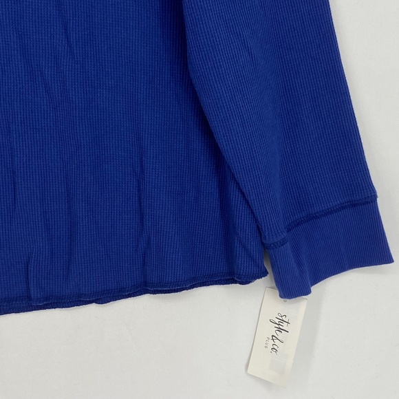 Style & Co Womens 3X Jewel Neck Thermal Knit Top Blue Cotton Blend Long Sleeve - Picture 4 of 10